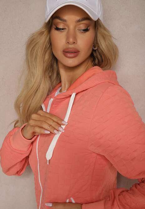 Różowa Bluza z Bawełną i Kapturem na Suwak Arsetia