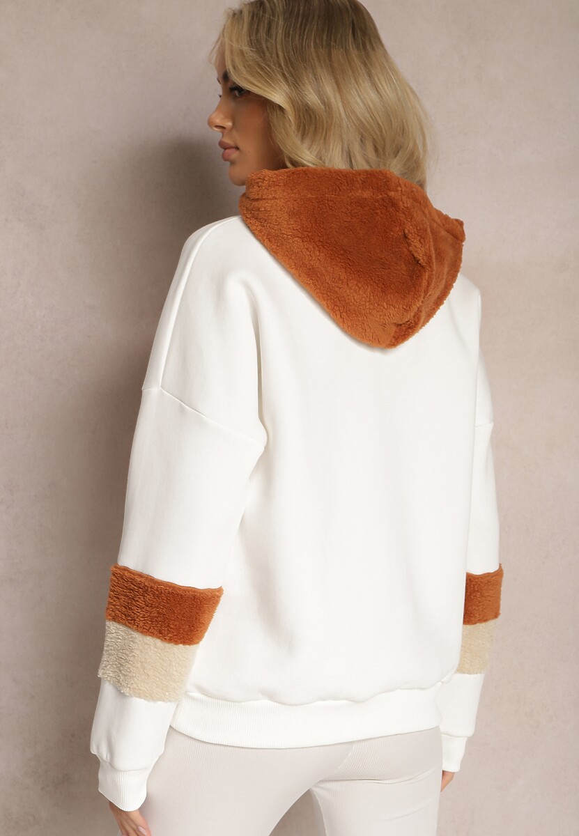Biała Bawełniana Bluza z Kapturem i Wstawkami z Polaru Qilin