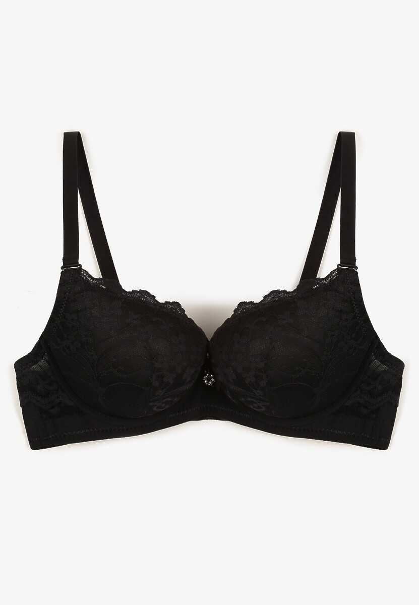 Czarny Koronkowy Biustonosz o Kroju Push-Up Neladrith