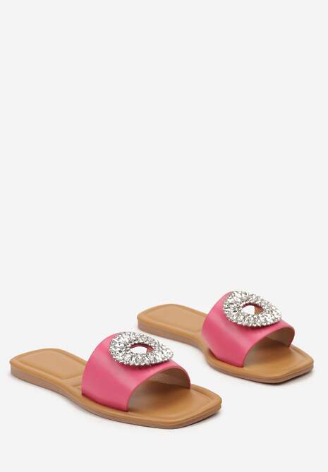Fuksjowe Klapki Ozdobione Okrągłą Blaszką z Kolorowymi Cyrkoniami Sidraka