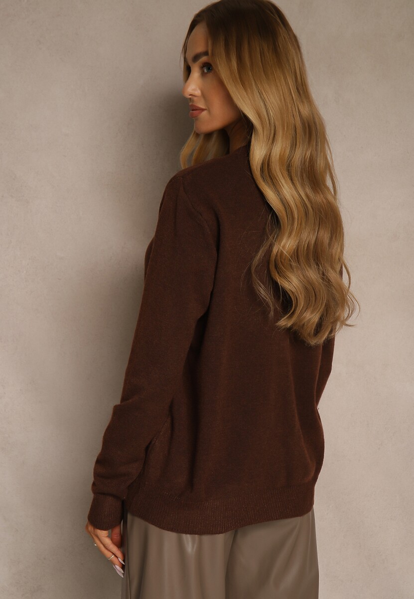 Brązowy Klasyczny Sweter z Wełną i Bawełną Meviliana