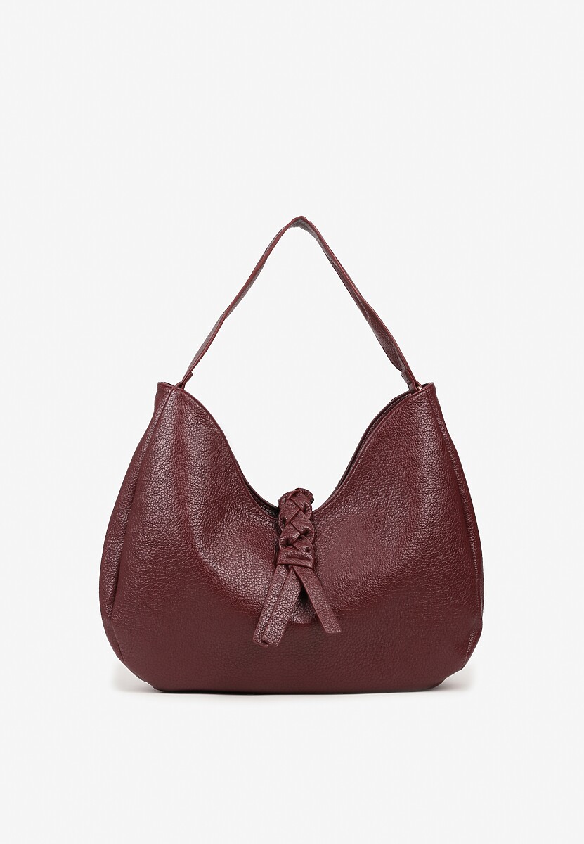 Bordowa Torebka Hobo Shopper Ozdobiona Plecionką Nalorella