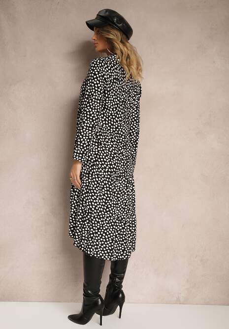 Czarno-Biała Bawełniana Sukienka Koszulowa w Kropki Wexnella