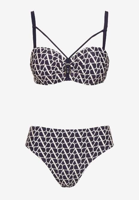 Granatowe Bikini Biustonosz i Majtki Typu Figi w Geometryczny Wzór Linarissa
