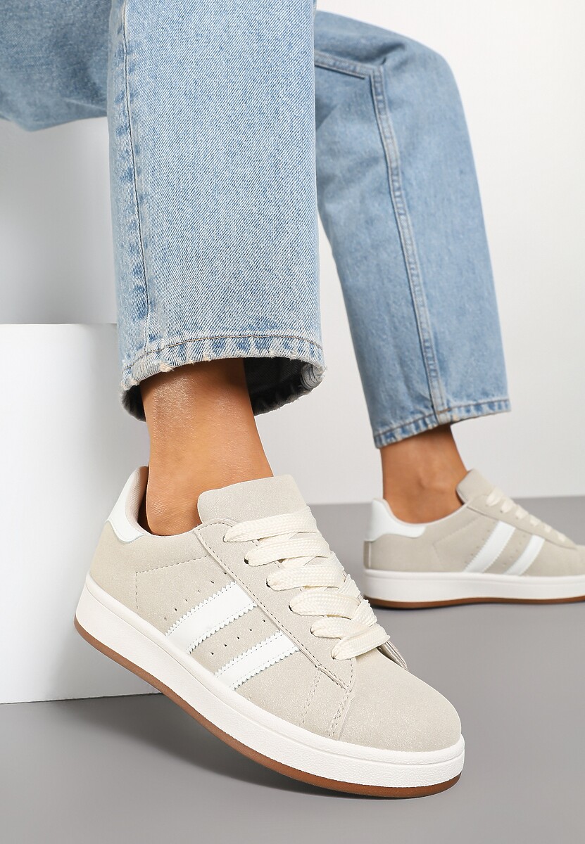 Brązowe Sneakersy Ozdobione Paskami Dolirenna