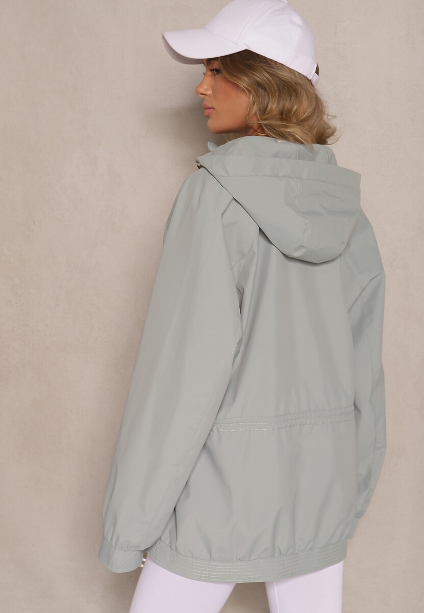 Jasnozielona Pudełkowa Kurtka o Kroju Parki ze Ściągaczem i Kapturem Sesailis
