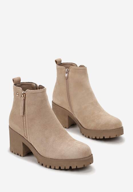 Ciemnobeżowe Botki na Słupku i Niskiej Platformie Nisunu