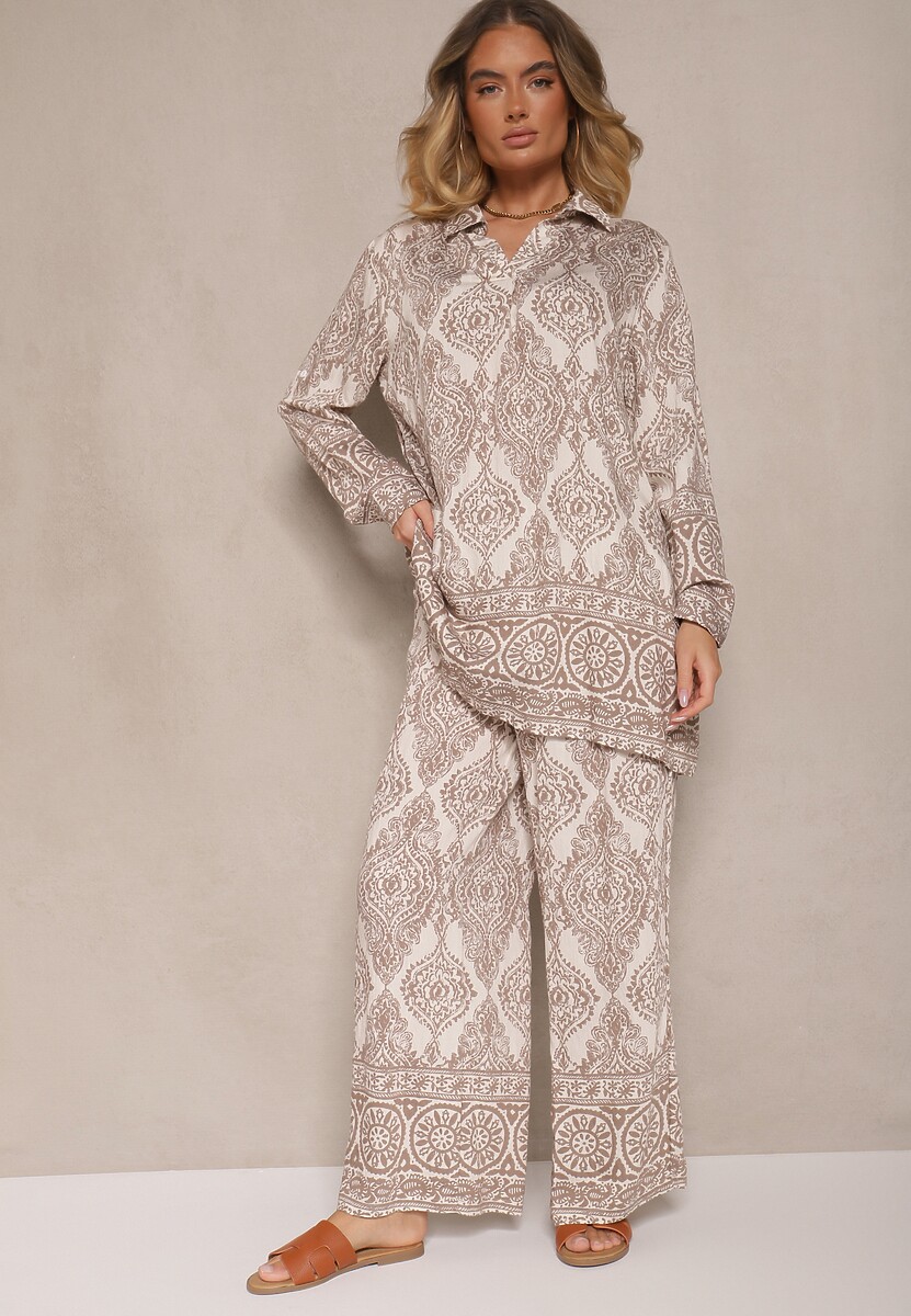 Granatowy Komplet z Wiskozą o Kroju Oversize Koszula i Spodnie Nilarithia