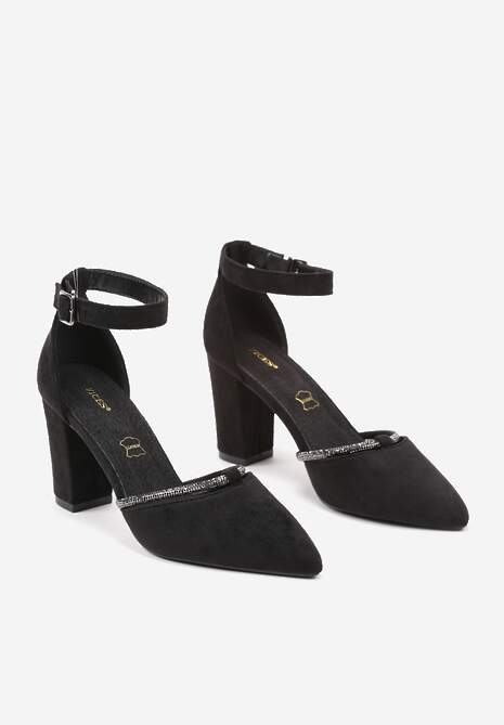 Czarne Eleganckie Czółenka Vices ze Skórzaną Wkładką i Cyrkoniami Sarirra