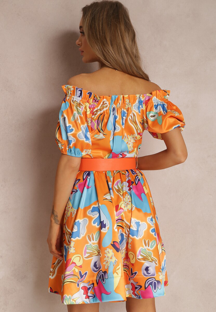 Pomarańczowa Sukienka Satynowa Aikythia