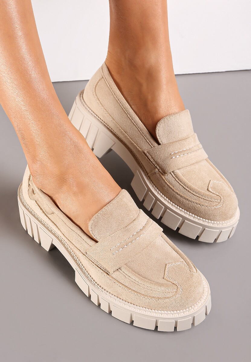 Beżowe Mokasyny z Ekozamszu na Grubej Podeszwie Lilianah