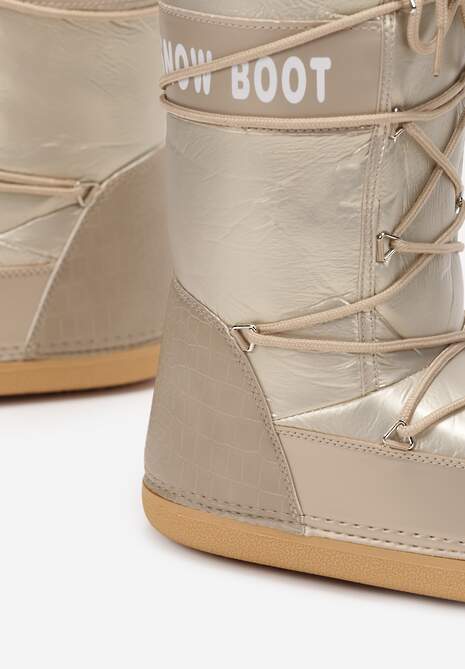 Szampańskie Wsuwane Śniegowce na Platformie z Wiązaniem i Ozdobną Taśmą Gorgona