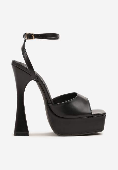 Czarne Sandały na Platformie i Słupku w Kształcie Klepsydry Tolisora