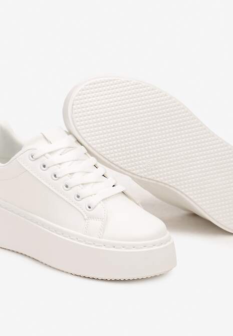 Biało-Beżowe Basicowe Sneakersy na Platformie Tiaeliana