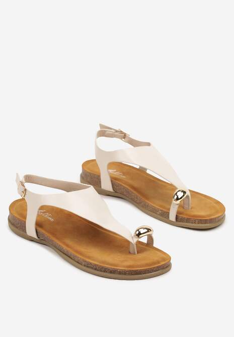 Beżowe Sandały Typu Japonki Zdobione Aplikacją Fodivana