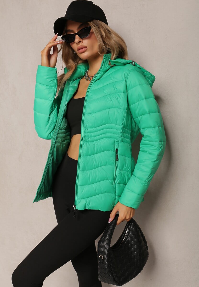 Czarna Przejściowa Kurtka Pikowana z Kapturem Zeraneta