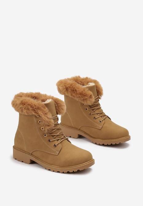 Brązowe Ocieplone Botki Trapery z Futerkiem Wokół Cholewki Atuval