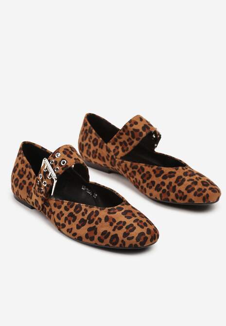 Panterkowe Balerinki z Paskiem Zapinanym na Dużą Klamrę Tastia