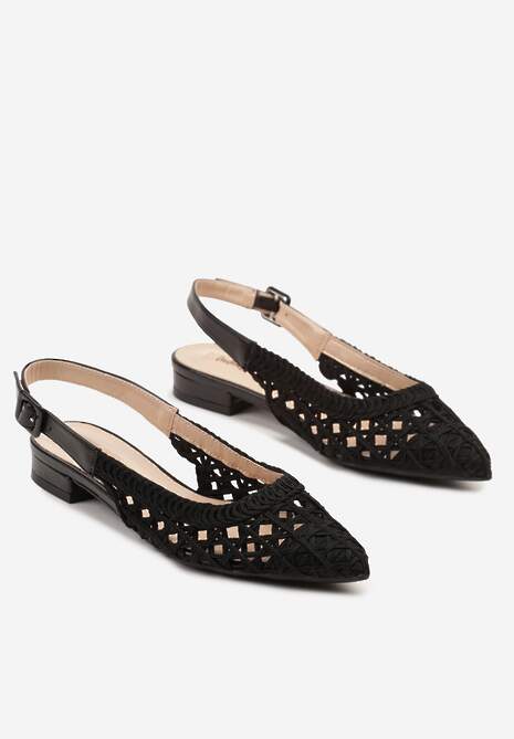 Czarne Sandały Plecionkowe ze Sprzączką Welirene