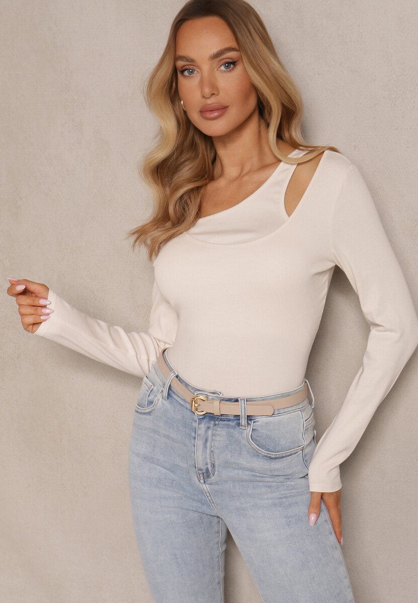 Beżowa Bluzka o Asymetrycznym Kroju Tatorella