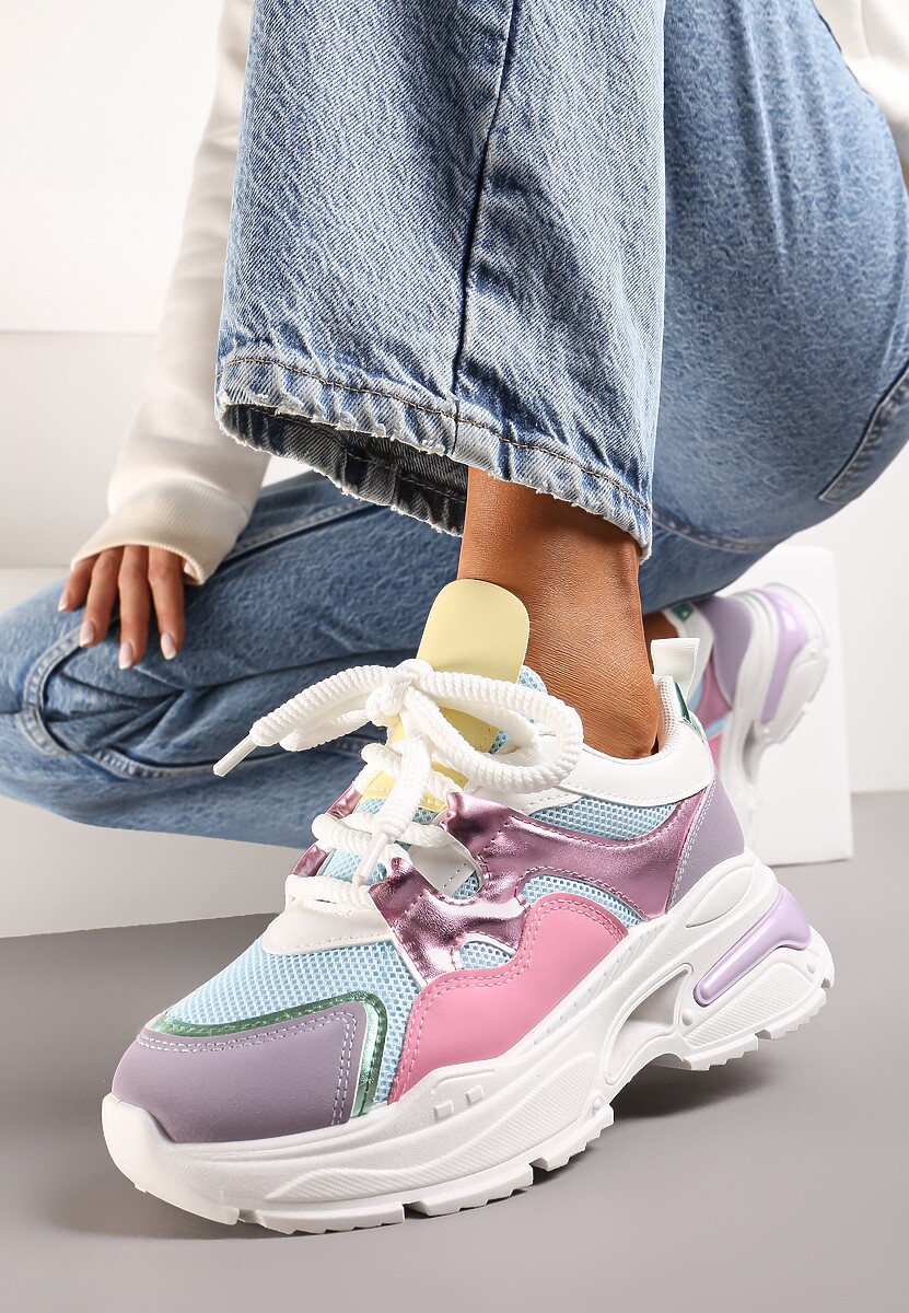 Beżowe Sneakersy na Platformie z Wycięciem i Grubymi Sznurówkami Bosylia