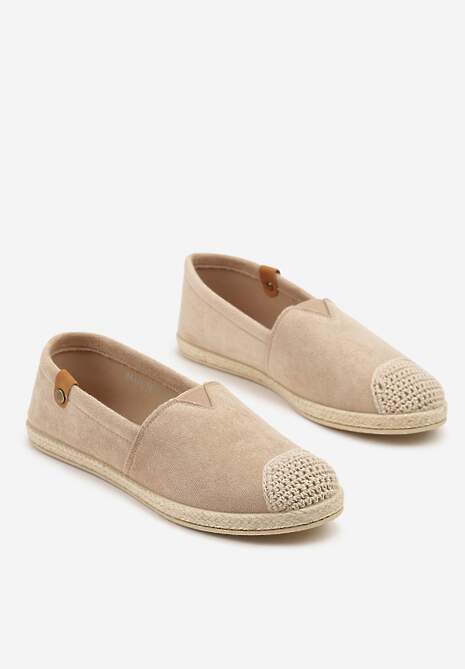 Ciemnobeżowe Espadryle z Elastyczną Wstawką Zdobione Plecionką Kinellis