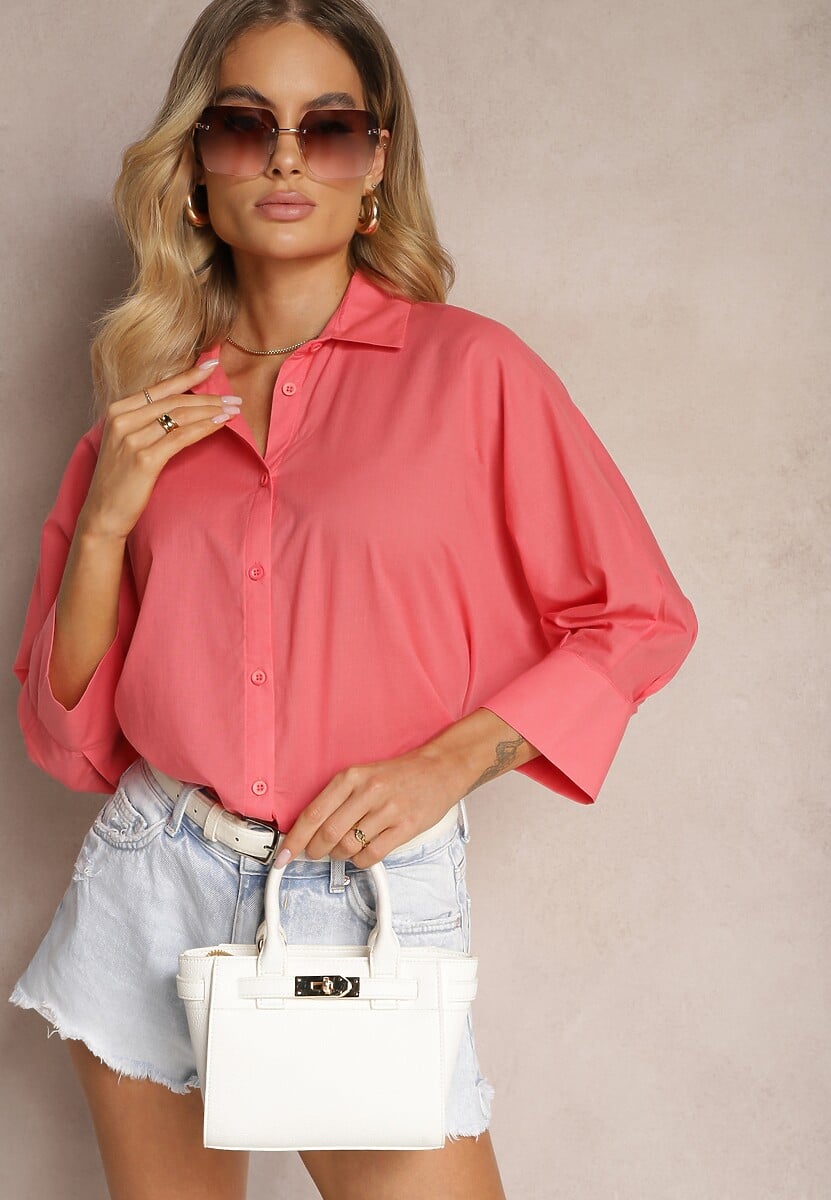 Jasnozielona Koszula z Bawełny Rękawy 3/4 Typu Nietoperz Delilatia