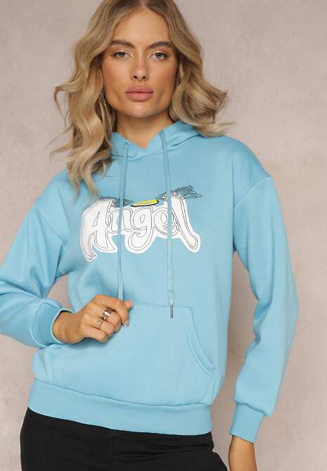 Jasnoniebieska Ocieplona Bluza Kangurka z Nadrukiem Pralle