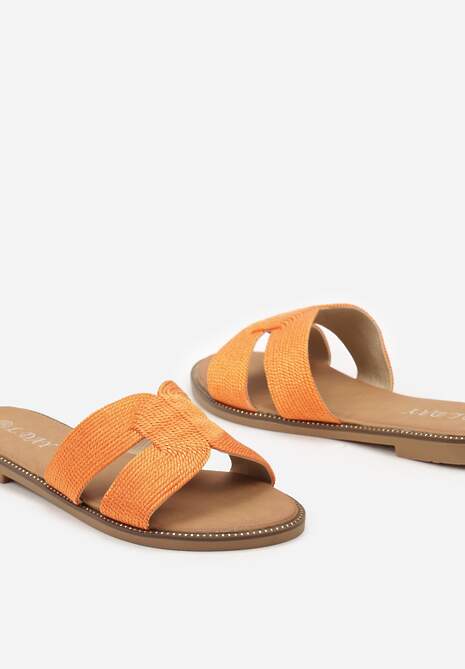 Pomarańczowe Klapki na Płaskiej Podeszwie z Plecioną Cholewką Undvikia