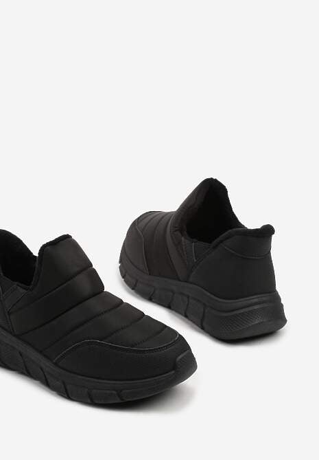 Czarne Sneakersy Śniegowce na Platformie z Tłoczeniem i Pikowaną Cholewką Vermina