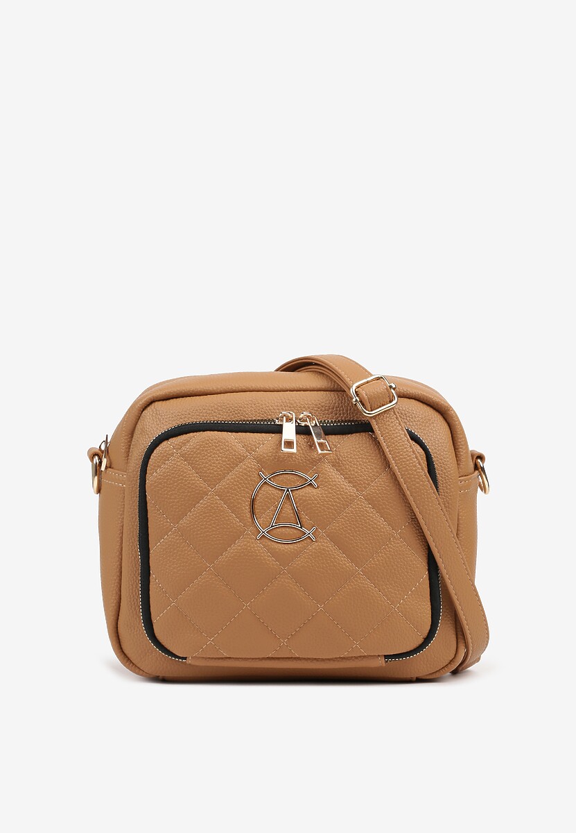 Kremowa Torebka Listonoszka Zdobiona Pikowanymi Przeszyciami i Aplikacją Paselia