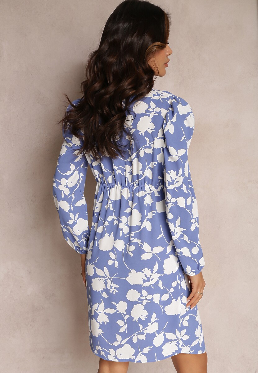 Niebieska Koszulowa Sukienka w Kwiaty Ommofie