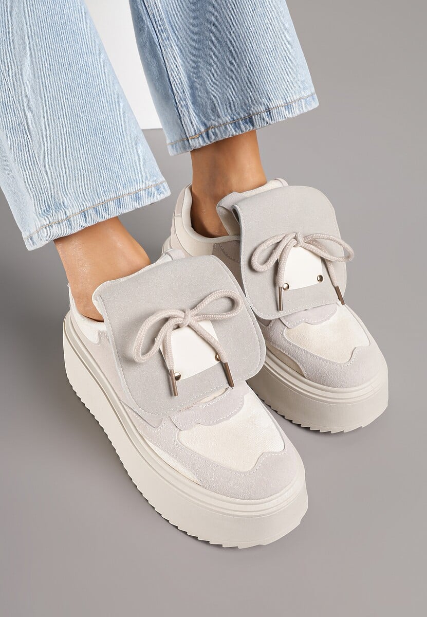 Beżowe Sneakersy Ozdobione Kokardą i Wywiniętym Językiem Ivalione