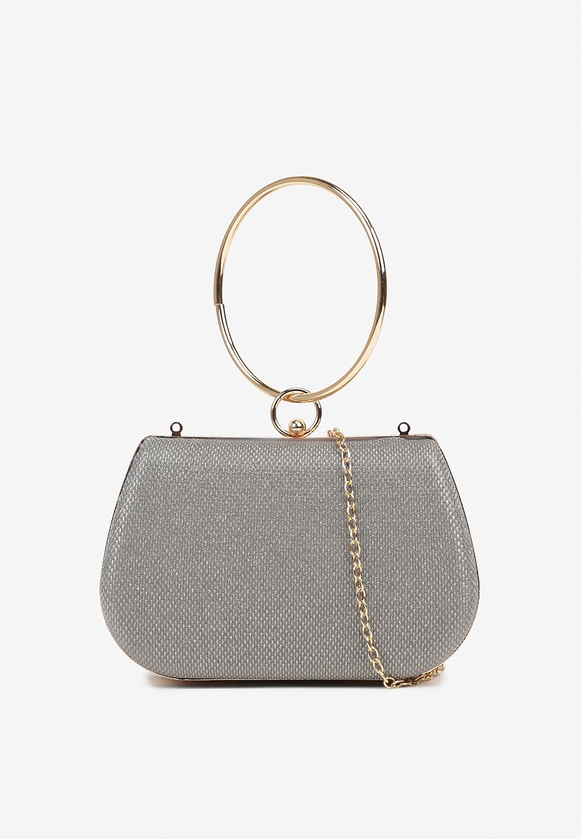 Szara Torebka Typu Kopertówka Ozdobiona Okrągłym Uchwytem Tolarania