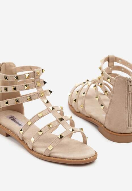 Beżowe Sandały w Stylu Rzymianek Ozdobione Ćwiekami Novirae