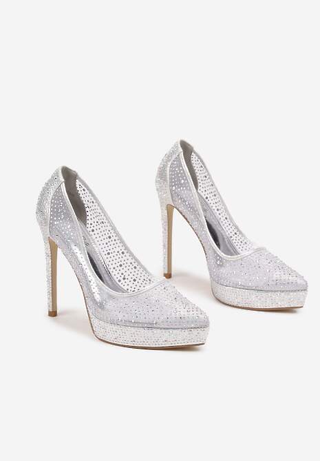 Srebrne Eleganckie Szpilki z Platformą i Cyrkoniami Grelesi