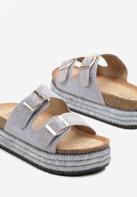 Niebieskie Klapki z Regulowanymi Paskami na Grubej Podeszwie z Plecionką Udiriva