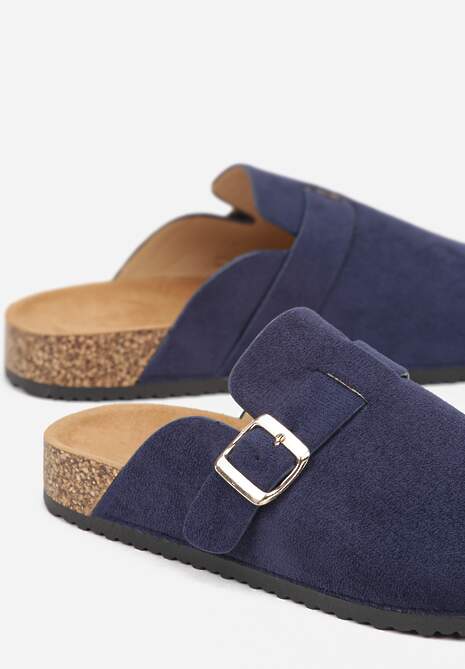 Granatowe Klapki Ozdobione Klamrą na Pasku Zelevelis