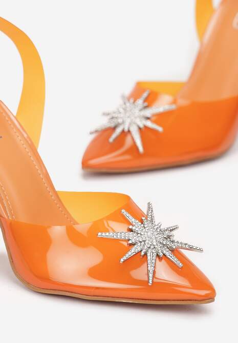 Pomarańczowe Silikonowe Sandały na Klepsydrze z Cyrkoniami Meley