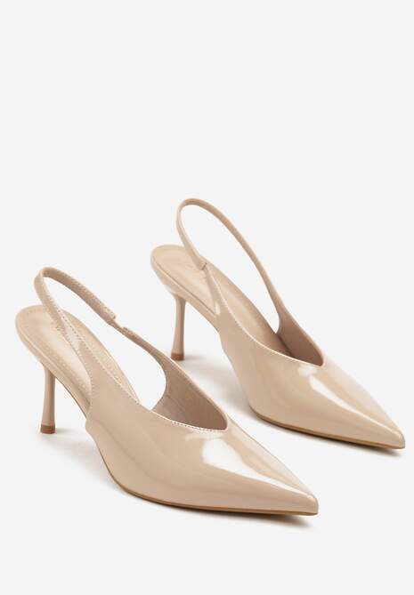 Ciemnobeżowe Czółenka Sandały Slingback Vices na Obcasie Typu Szpilka Tilionea