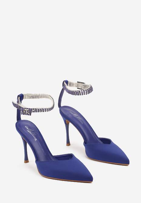 Granatowe Szpilki z  Paskiem Wokół Kostki Zdobiony Cyrkoniami Faeillna