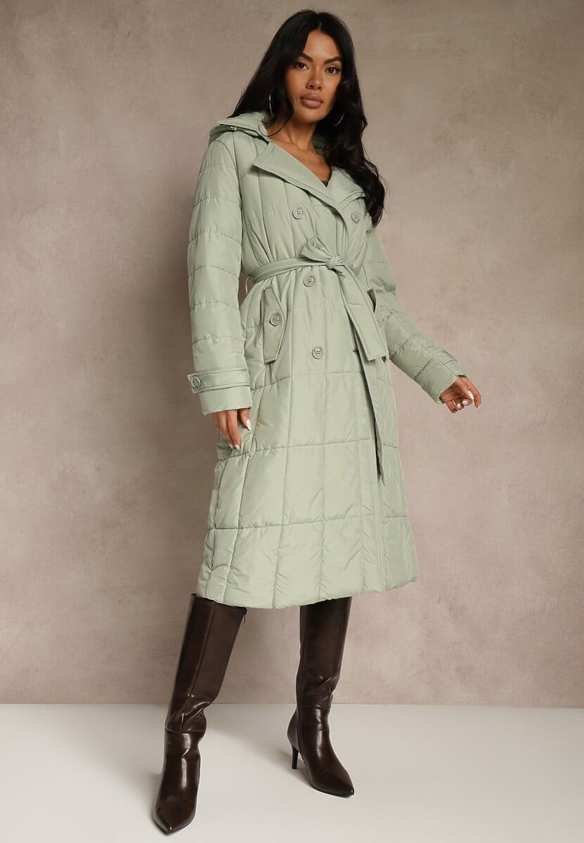 Czarna Kurtka Pikowana z Paskiem Yeclu