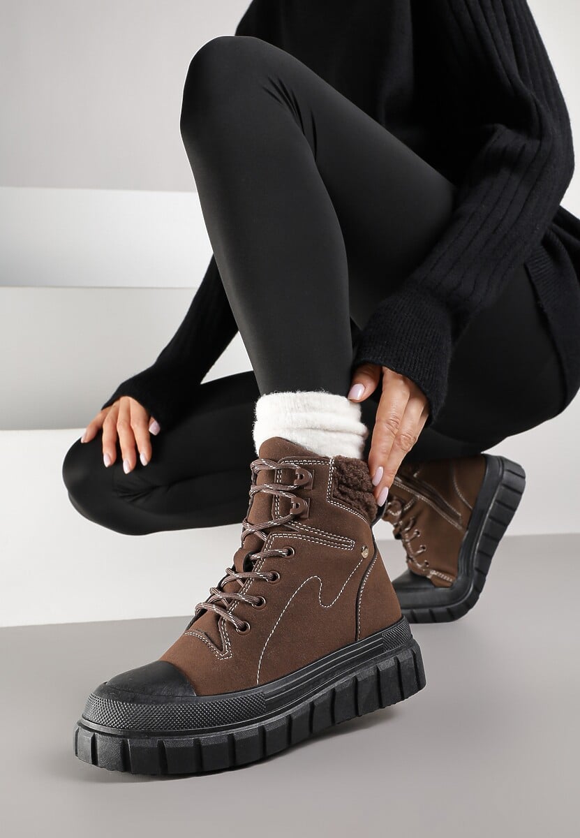 Czarne Botki Trapery Vices na Platformie z Tłoczeniem Anarrive