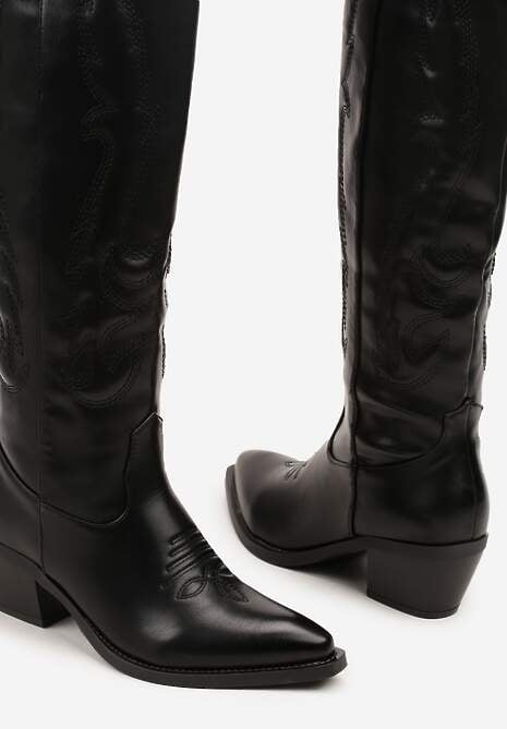 Czarne Kozaki Kowbojki na Niskim Stożku w Klasycznym Stylu Latarelle