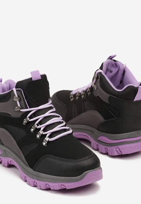 Czarno-Fioletowe Buty Trekkingowe Trapery Vices z Geometrycznym Wzorem Norrive