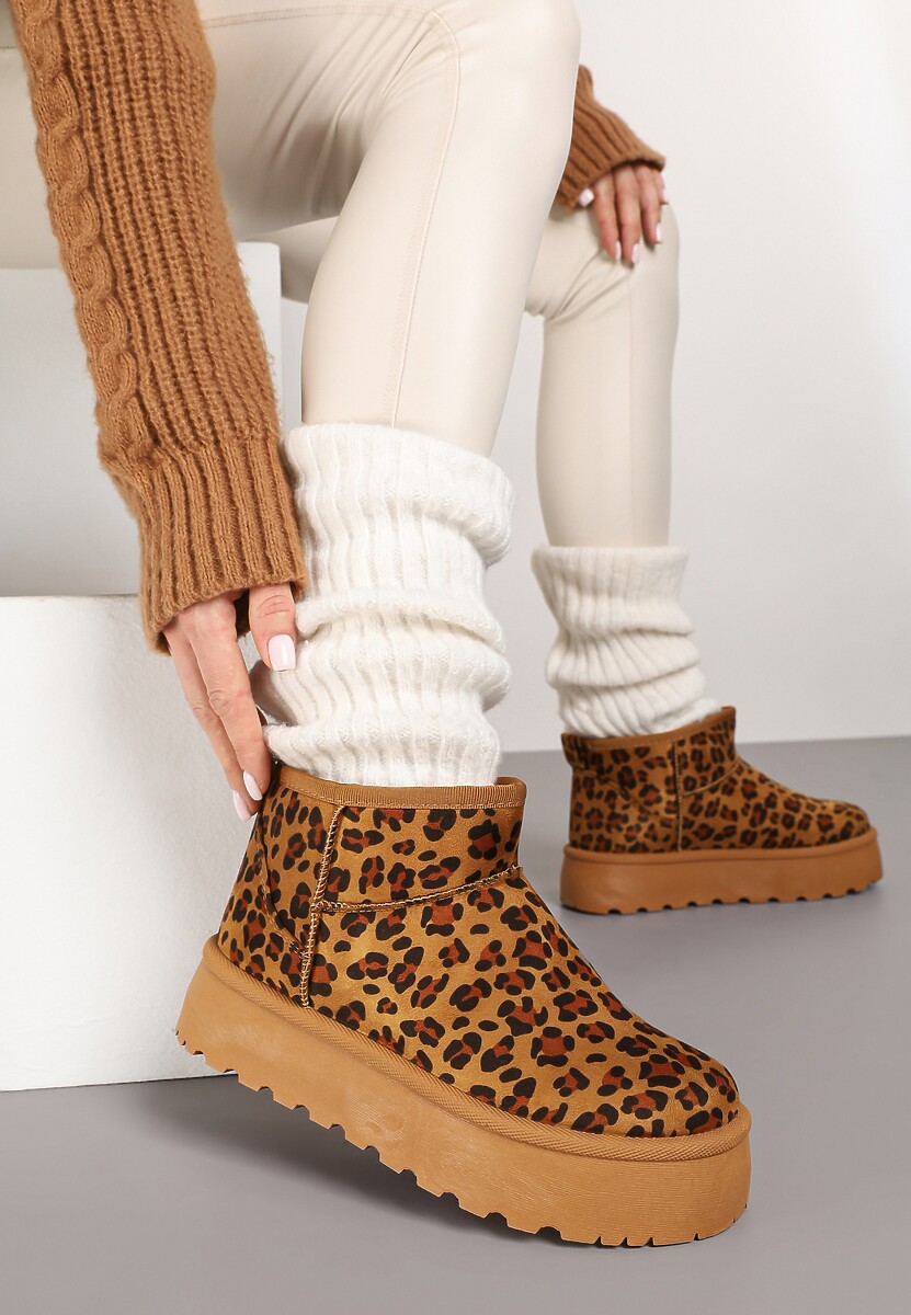 Panterkowe Krótkie Śniegowce z Ekozamszu na Niskiej Platformie Lennael