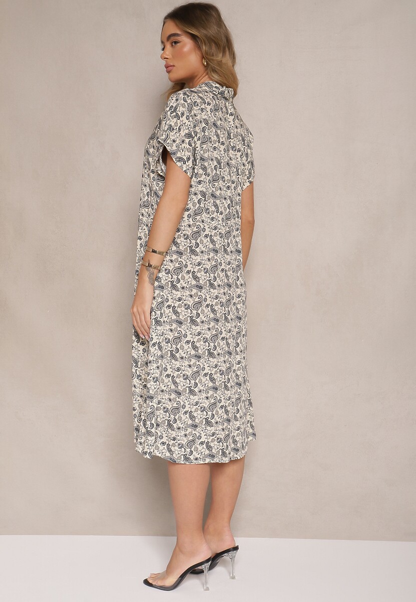 Czarna Sukienka z Bawełny w Print Paisley o Koszulowym Kroju Celluria