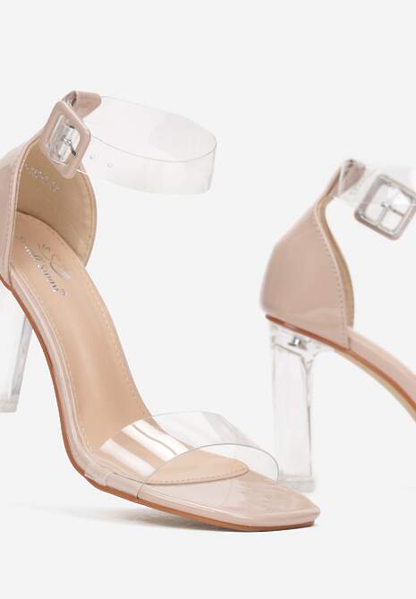 Beżowe Sandały z Transparentnymi Paskami i Obcasem Athesia