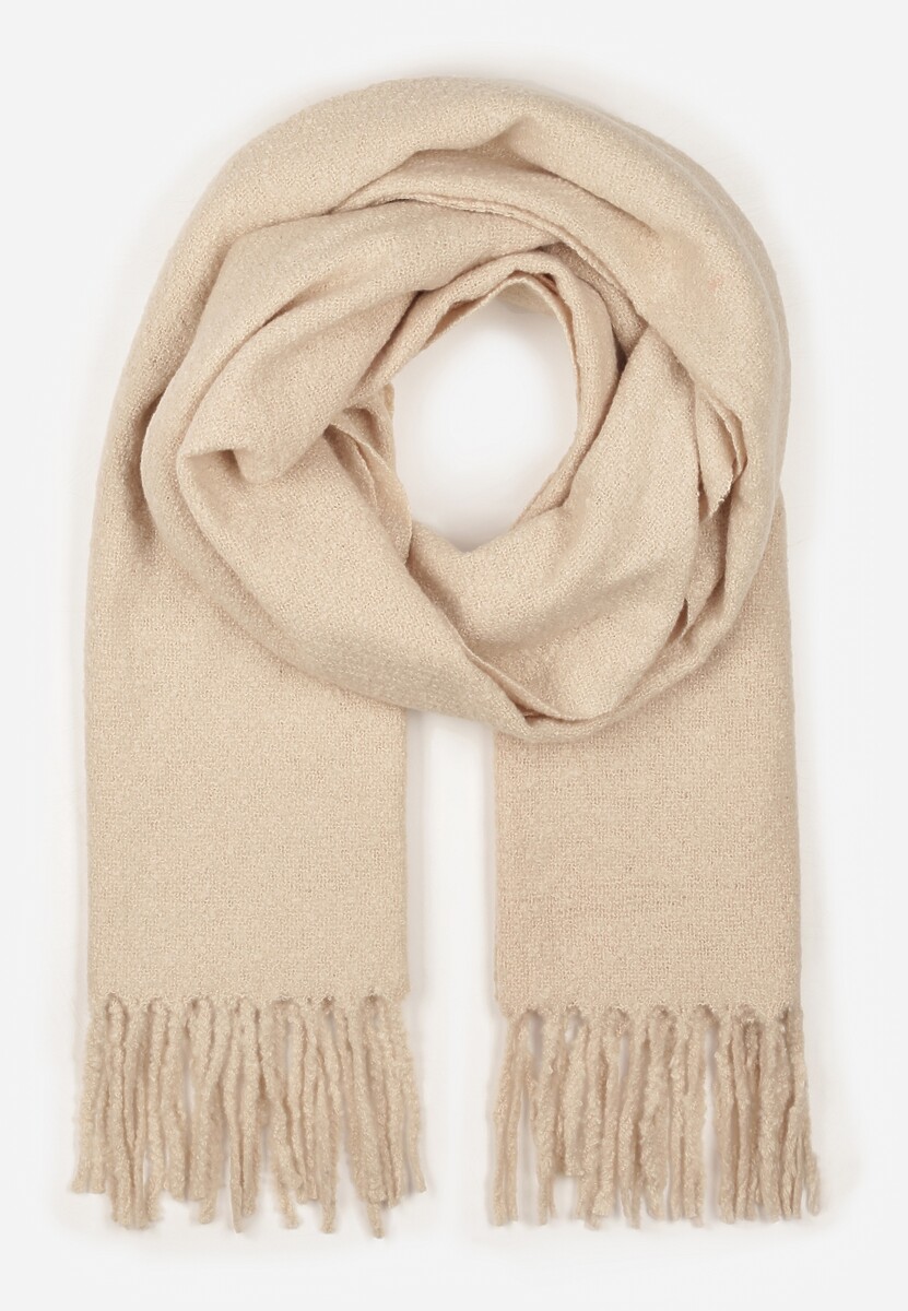 Beżowy Gładki Szalik z Frędzlami Vetimare