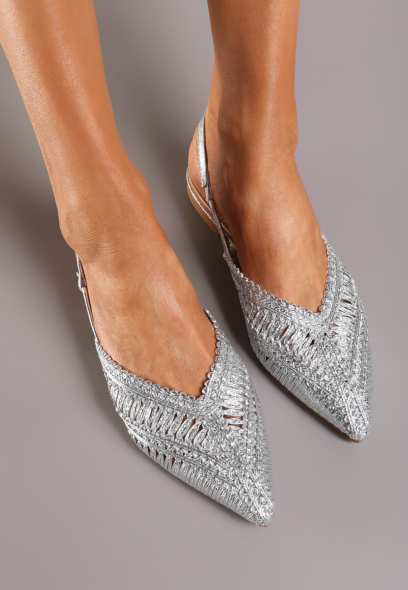 Srebrne Sandały z Odkrytą Piętą z Plecionego Materiału Trifa